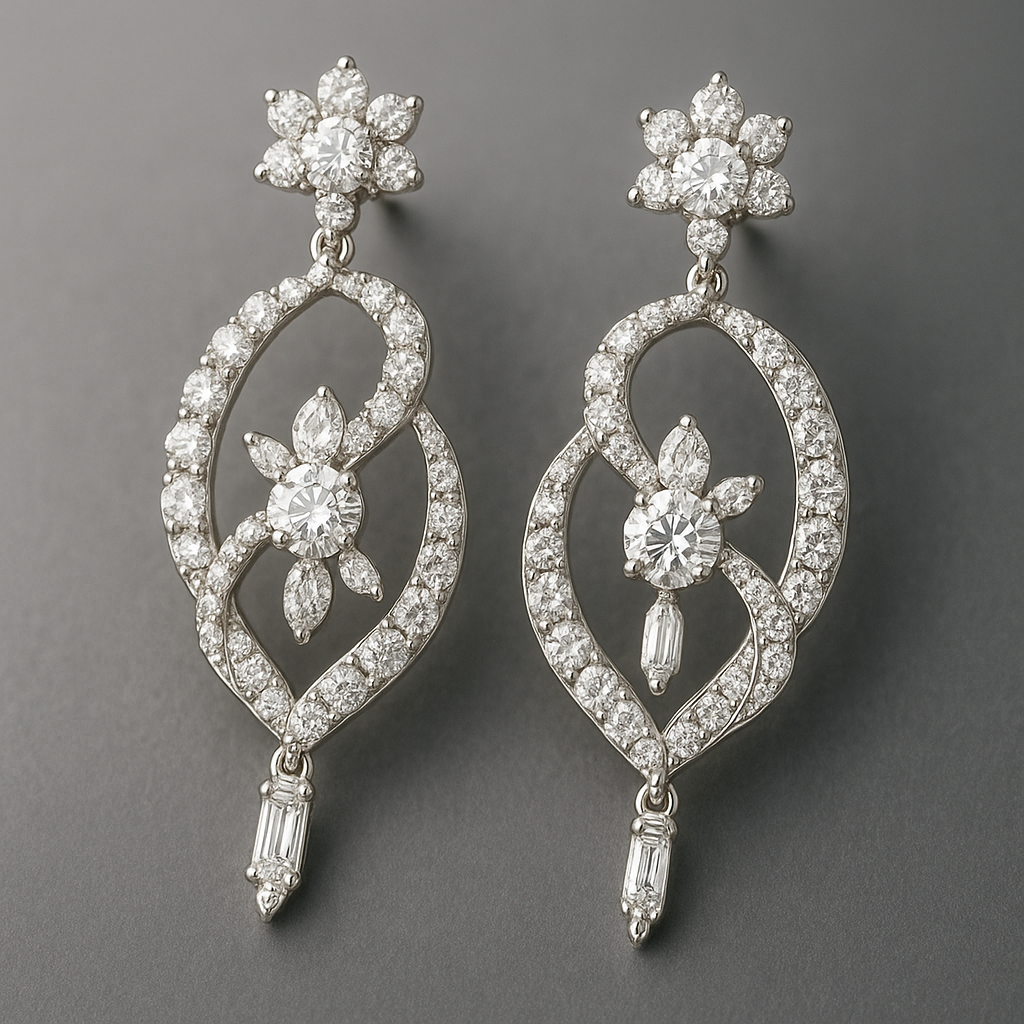 Floral Marquise Diamond Chandelier Earrings
